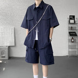AIDASE  -  Men's Sports Sets Short Sleeve Lapel Single-breasted Quick-dry Design Shirt Multiple Pockets Cargo Shorts Male Suit aidase-shop