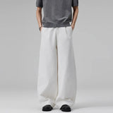 AIDASE  -  American New Fashion Men's Washed Cotton Solid Color Casual Trendy Daily Loose Simple Basic Wide Leg Trousers Male Pants aidase-shop