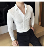 Aidase Men's Solid Color Long-Sleeved Shirt Fashionable Elegant Double-Breasted Ball Nightclub Tops Striped Lapel Shirt aidase-shop
