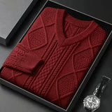 Aidase New Autumn and Winter High-end Pullover Chicken Heart Neck Jacquard Long Sleeved Casual Loose and Thickened Men's Sweater aidase-shop