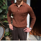 Aidase Autumn Casual Men's Knitted Sweater Striped Polo Shirt Men Mode Homme 2022 Lapel Polo T-shirt Men's Elastic Jacquard Business aidase-shop