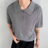 AIDASE  -  Trendy Slim Short Sleeve Knit Mens Polo Shirts Vintage Twist Jacquard Knitted Polo Shirt For Men's Summer Fashion Lapel Pullover aidase-shop