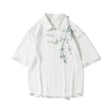 Aidase Bamboo Embroidery Shirts Men Summer Male Handsome Chic Fashion Ins High Street Half-sleeve Cool Casual Baggy New Shirt 5XL-M