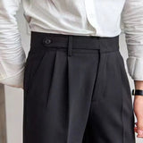 AIDASE  -  Quality Naples Suit Pants Men High Waist Paris Buckle Straight Trouser Summer Thin England Style Business Casual Pant Streetwear aidase-shop