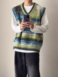 Aidase Knitted Sweaters for Men Sleeveless Striped Green Vest Man Clothes Waistcoat Gradient Color Neck High Quality Replica Street S V