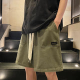 AIDASE  -  Summer Large Pockets Work Shorts Vintage Old Washed Five-minute Pants Drawstring Sports Casual Pants Green Men's Women Clothing