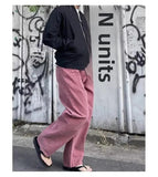 AIDASE  -  High Waist Straight Leg Raspberry Pink Denim Jeans Men Summer New Loose Wide Leg Floor-Length Pants Clean Washed Effect aidase-shop
