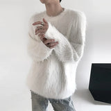 Aidase Autumn Clothing Men's Luxury Chic Mink Wool Knitted Sweater Korean Vintage Popular Zipper Long Sleeve Loose Stylish Knitwear