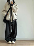 AIDASE  -  Autumn Winter Thi Wide Leg Casual Pants Men Women Loose Drapey Soft Straight Long Trousers Retro Sle High Waist Polyester aidase-shop