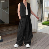 AIDASE  -  Men Sets Solid Color V Neck Sleeveless Vests & Pleated Pants Two Pieces Sets Streetwear Loose 2025 Men's Casual Suits aidase-shop
