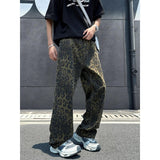 AIDASE  -  Retro American Brand Leopards Pattern Jeans Loose Straight Leg Floor-Length Casual Trousers for Men And Women Street Sle aidase-shop