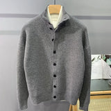 Aidase Hip Hop Urban Style Sweater Cardigan Korean Grunge Knitted Button Jacket for Men Winter New Half Turtleneck Solid Knitted Coat aidase-shop