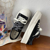 AIDASE  -  Hot Sale Women Thick Sole Canvas Shoes Vintage Fashion Students Breathable Lace-Up Sneakers Platform Black Sports Shoes aidase-shop