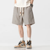 AIDASE  -  Korean Simplicity Summer Casual Shorts Men's Striped Elastic Waist Drawstring Pockets Youthful Vitality Loose Knee Length Pants aidase-shop