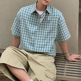 AIDASE  -  Vintage Y2K Style Plaid Shirts Men Streetwear Fashion Button-up Lapel Short Sleeve Shirt For Men's 2025 Summer New Casual Shirts aidase-shop
