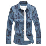 AIDASE  -  New Men's Shirt Autumn Stretch Print Large Size Long Sleeve Flower Shirt, Blue, White, Black Shirt Asia Size M-7XL aidase-shop