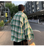Green Woolen Plaid Shirt Coat Men's Loose Korean Thickened Long Sleeve Male Casual Blouses Unisex Fashion Clothing aidase-shop