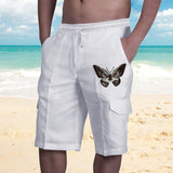 Aidase Vintage Men Linen Shorts Multi Pocket Drawstring Cargo Knee Length Pants Summer Fashion Casual Loose Beach Short Trousers Male