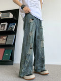 AIDASE  -  Washed Denim Jeans Men's American Style Long Pants Hole Loose Wide Leg Jeans Youth Casual Summer Jeans aidase-shop