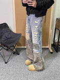 AIDASE  -  American Hip Hop Y2k Clothes Vintage Pants Design Camo Patchwork Jeans Men's Casual Straight Leg Pants designer clothes men aidase-shop