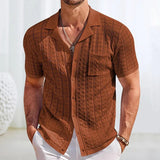 AIDASE  -  Vacation Seaside Beach Casual Shirts Mens Knitting Short Sleeve Button Lapel Knit Shirt Men Summer Fashion Knitted Texture Shirt aidase-shop