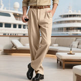 AIDASE  -  Vintage Men Linen Stripe Pants Breathable Loose Straight Trousers Streetwear Spring Autumn Simple Versatile Casual Suit Pants aidase-shop