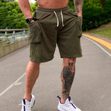 AIDASE  -  Big Mens Cargo Shorts Mens Summer Solid Color Lace Up Pocket Sports Fitness Casual Fashion Shorts Pants Pottery Slipper aidase-shop
