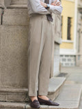 AIDASE  -  Vintage High Waist Belt-up Slim Fit Pants For Mens New Casual Pleated Suit Trousers Spring Autumn Outdoor Fashion Men's Trousers aidase-shop