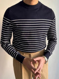 AIDASE  -  Autumn Casual Mens Knit T Shirts Long Sleeve Crew Neck Vintage Jumpers For Men Stylish Striped Knitted Sweaters Tops Male aidase-shop