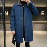 Aidase Men's Mid-length Trench Coat Winter Thickened Fleece Loose Large Size Lamb Wool Turndown Collar Single Breasted Denim Jacket aidase-shop