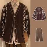 =Aidase Loose Knitted Sweater Set Men Women Vintage Patchwork Sweater Cardigan +High Street Wide Legs Loose Lantern Jeans Two-piece Sets aidase-shop