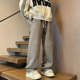 Aidase American Vintage Maillard Striped Casual Pants For Men Loose Straight Leg Wide Leg Trousers Autumn Winter Thick Woolen Pants aidase-shop