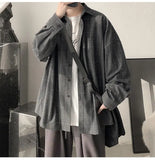 Aidase Spring Autumn Versatile Men's Cool Casual Loose Tess Button T-Shirt Soft Long Sleeve College Style Plaid Student Sport Pocket aidase-shop