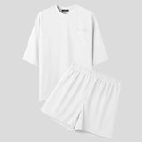 AIDASE  -  Men Sets Solid Color Loose O-neck Short Sleeve T Shirt & Shorts 2PCS Streetwear 2025 Korean Summer Men's Casual Suits aidase-shop