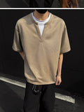 AIDASE  -  Korean Fashion Fake Two Design V-neck Men's Short Sleeved T-Shirts aidase-shop