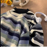 36.18Aidase Winter Korean Striped Contrast Sweater for Men in Autumn and Winter, Retro Personality Street Couple Y2K Pullover Sweater Top aidase-shop
