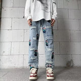 Aidase Korean Style Autumn Letter Printed Denim Pants Men Streetwear Washed Jean Pants Neutral Hip Hop Loose Straight Casual Jeans aidase-shop