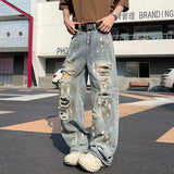 AIDASE  -  High Street Men's Ripped Jeans Hip-Hop Personality Straight Wide-Leg Denim Pants Trend Niche Handsome Menswear 21E6345 aidase-shop