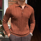 Aidase Autumn Casual Men's Knitted Sweater Striped Polo Shirt Men Mode Homme 2022 Lapel Polo T-shirt Men's Elastic Jacquard Business aidase-shop