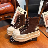 AIDASE  -  Autumn Winter Women Short Ankle Boots Zipper Open Street Fashion Sneakers High Top Height Increasing Sole Platform Lace Up aidase-shop