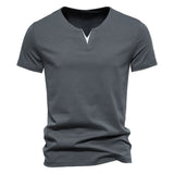 AIDASE  -  Mens T Shirt Pure Color V Collar Short Sleeved Tops Tees Men T-Shirt Black Tights Man T-Shirts Fitness For Male Clothes aidase-shop