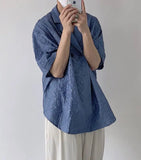 AIDASE  -  Men's Textured Cuban Collar Shirt Casual Oversized Short Sleeve Button Down Loose Fit Summer Top aidase-shop