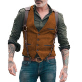 Aidase Herringbone Men's Vests Men Brown Waistcoat Vest Man Steampunk Jacket Striped Tweed V-neck Slim Fit Gilet Wedding Clothing aidase-shop
