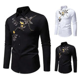 AIDASE  -  New Men's Floral Embroidered Long Sleeved Shirt Single Breast Luxury Male Tops Contrast Color aidase-shop
