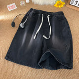 Aidase Men Summer Hip Hop Ripped Hole Denim Shorts Punk Washed Vintage Raw Edge Shorts Denim Streetwear Five-Minute Shorts