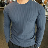 AIDASE  -  Spring Autumn Casual T-Shirt Men Long Sleeves Solid Shirt Fitness Bodybuilding Tees Tops Male Fashion Slim Stripes Tshirts aidase-shop