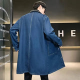 Aidase Men's Mid-length Trench Coat Winter Thickened Fleece Loose Large Size Lamb Wool Turndown Collar Single Breasted Denim Jacket aidase-shop