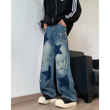 AIDASE  -  Jeans Men Straight Star Embroidery Patchwork Autumn jeans uomo Wide Leg Hip-hop Fashion Youth Neutral Streetwear Denim Trousers aidase-shop