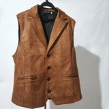 Aidase Vest Men Casual Waistcoat Man Faux leather fashion leather Slim vest lapel classical Vintage gilet European style male