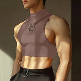 AIDASE  -  Men Tank Tops Solid Color Turtleneck Sleeveless Sexy Crop Tops Men Summer Streetwear Skinny 2025 Fashion Unisex Vests aidase-shop